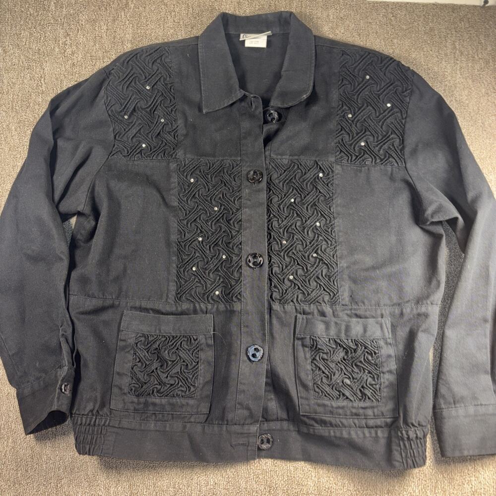 Vintage Saint Germain Paris Women’s Button Up Jacket Black Textured Large USA